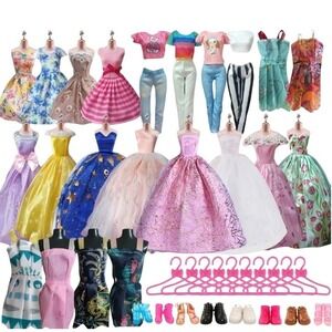 40 Piece Set Fashion Doll Clothing Barbie Style Outfits Accessories Dress Up Lot